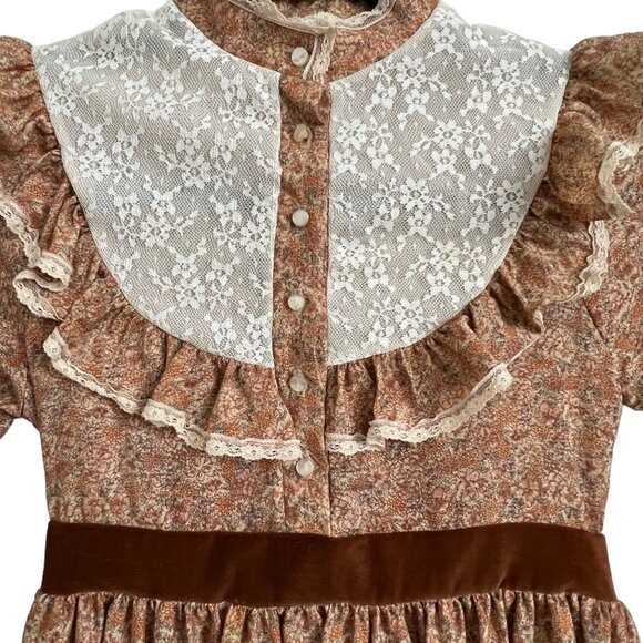 Vintage 70s Cinderella Prairie Dress Lace Ruffle Floral Western Sz 10 *READ* USA - Picture 3 of 10